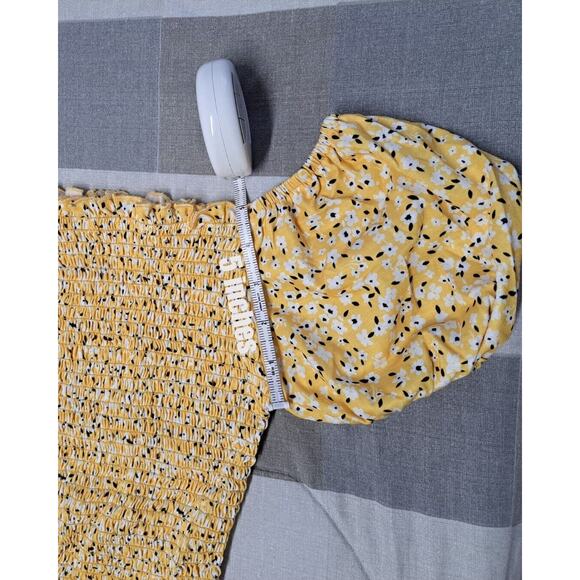 Girls' Summer Cute Crop Tops‎ Sleeve Smocked Floral Blouse Yellow Size S - Picture 2 of 9